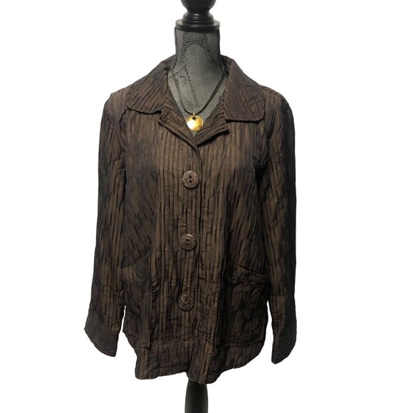 Focus Jacket Womens Size Large Brown Textured Button Up Shirt Office Travel - Picture 1 of 11